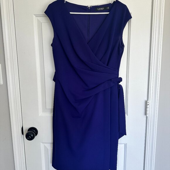 New Ralph Lauren Women’s Wrap-Style Cap Sleeve Dress - Blue - Picture 1 of 3